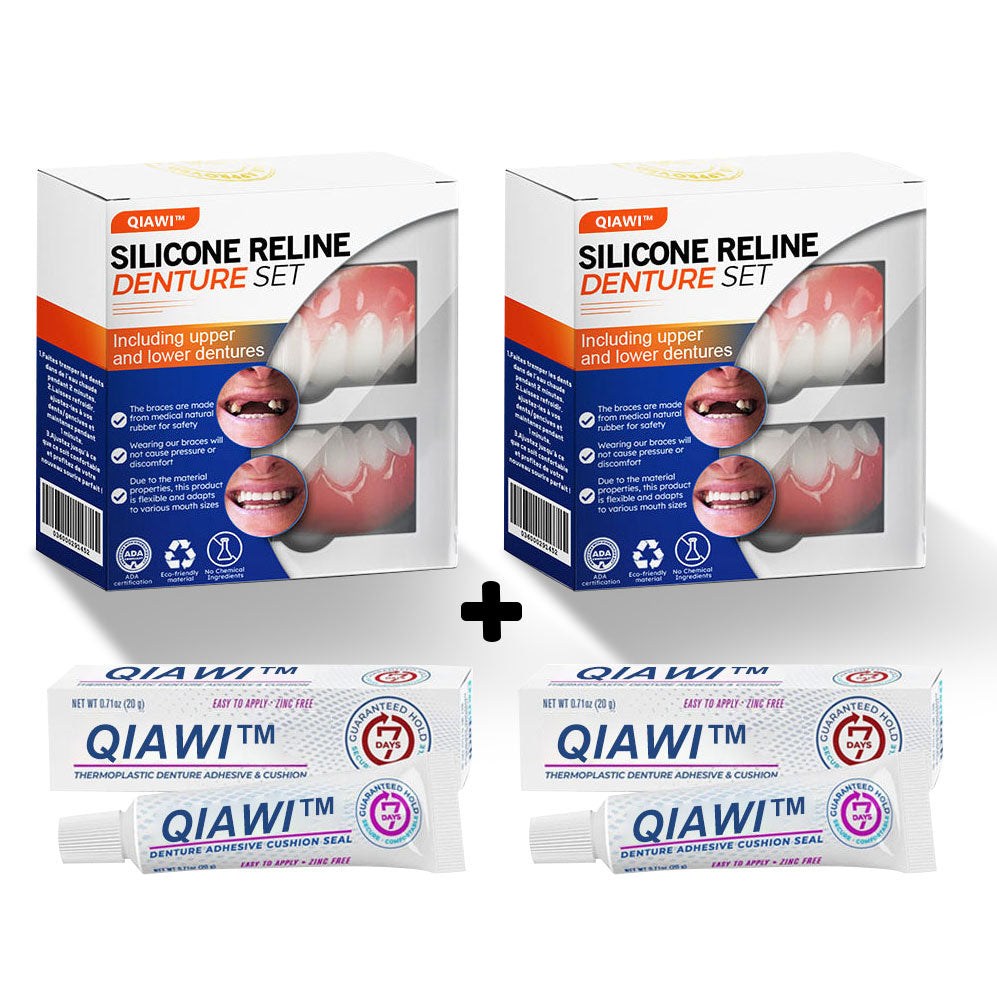 QIAWI™ Silicone Reline Denture Set (ADA Certified) 🩷