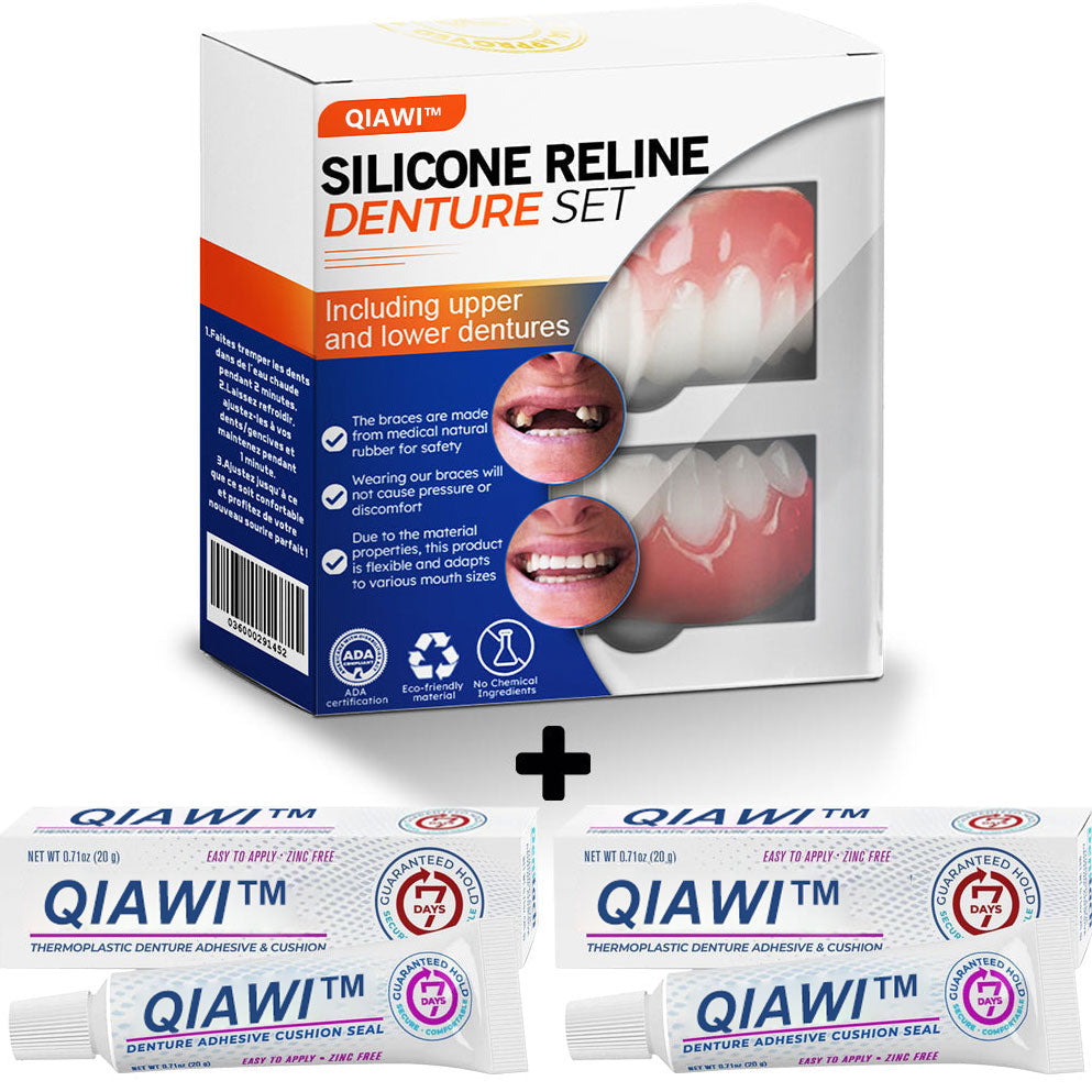 QIAWI™ Silicone Reline Denture Set (ADA Certified) 🩷