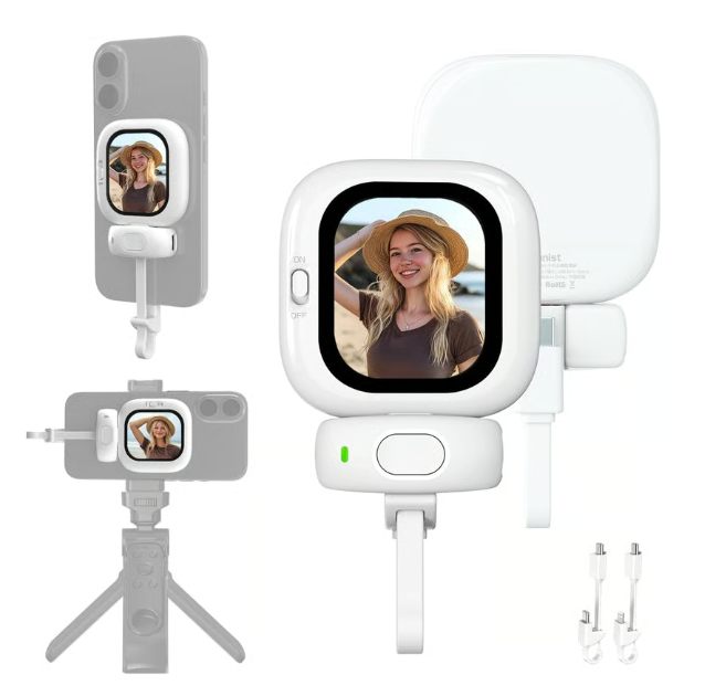 Vlogmate Mini Vlog Selfie Monitor Screen for iPhone, Wired Back Camera Monitor with Bluetooth Remote