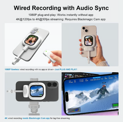 Vlogmate Mini Vlog Selfie Monitor Screen for iPhone, Wired Back Camera Monitor with Bluetooth Remote